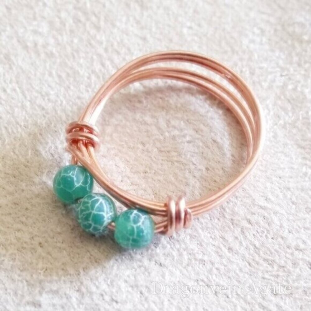 Kelly Green! Slim Dragonvein Agate Beaded Handmade Ring - Sturdy Every Day Wear